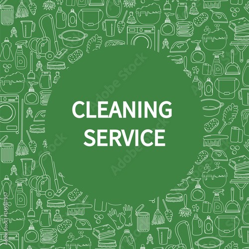 Cleaning service seamless pattern visiting for cleaning service doodle skech style clean element drawn by digital brush pen business card template photo