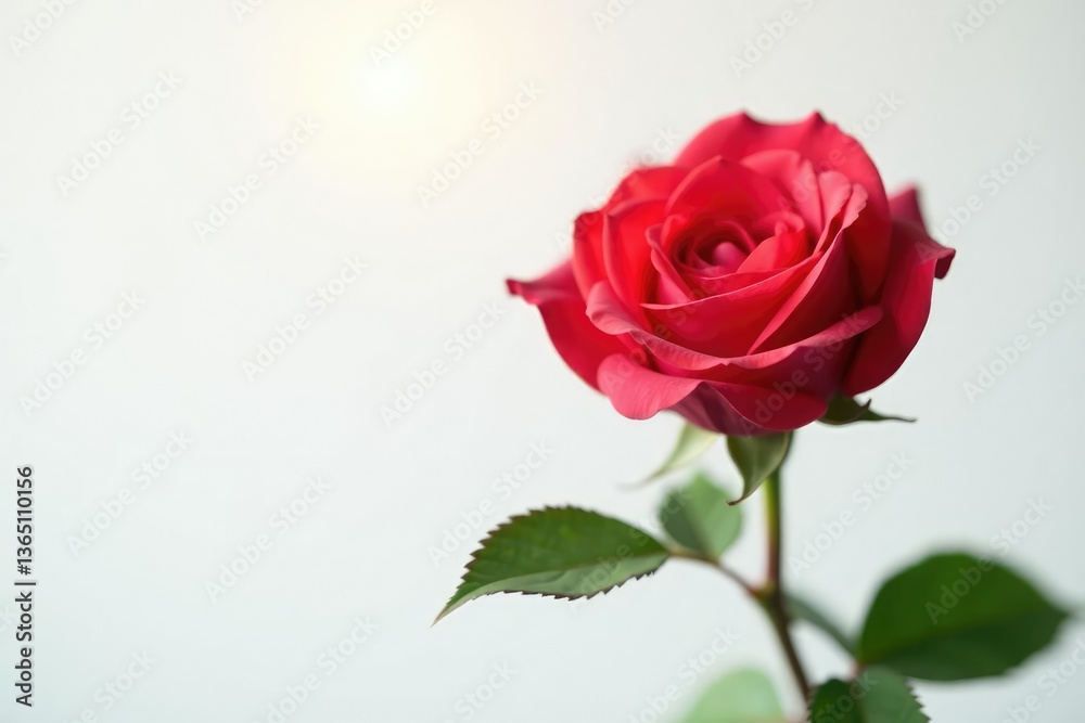 Single rose isolated on white background with soft focus and warm lighting, petals, plant Single rose isolated on white background with soft focus and warm lighting, petals, plant