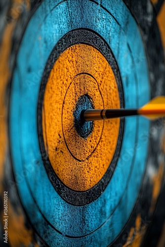 A close up view of a target with a lodged arrow