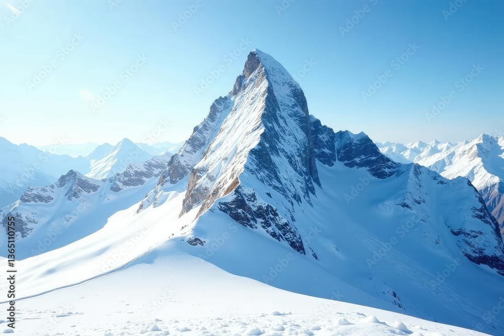 Fototapeta premium Snowy mountain peak, untouched landscape, brilliant white snow, snow, winter