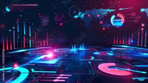 Futuristic brand positioning strategy visualization glowing market segments differentiation models and competitive landscapes