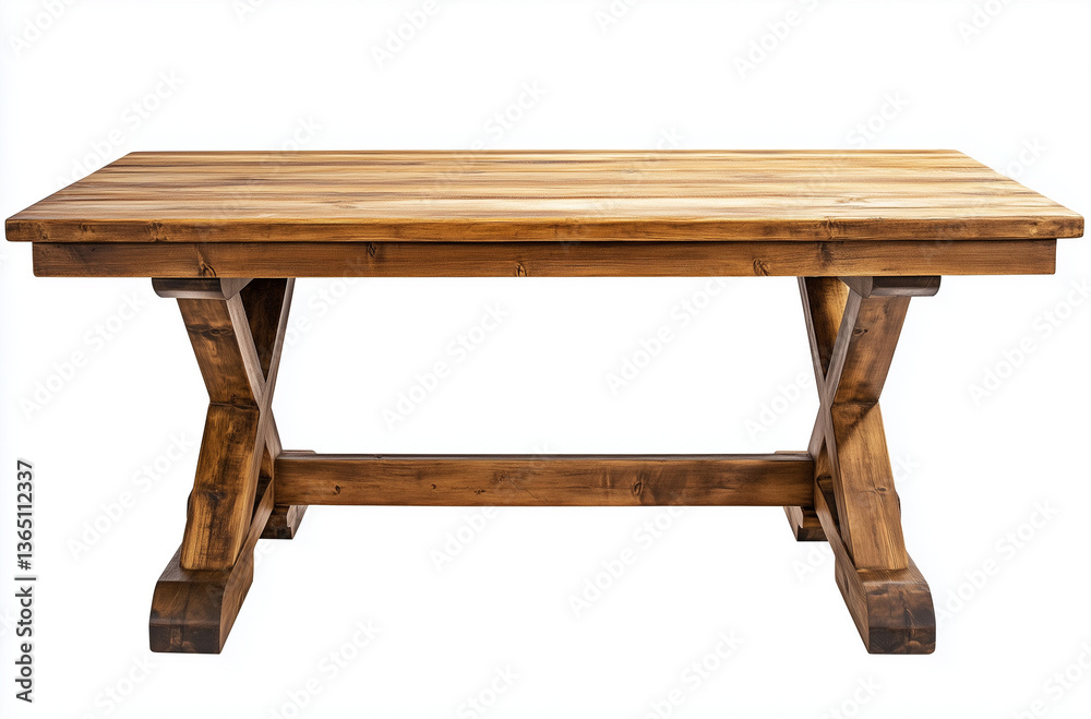 A rustic wooden dining table isolated on a white background conveys enduring charm and organic simplicity. A rustic wooden dining table isolated on a white background conveys enduring charm and organic simplicity.