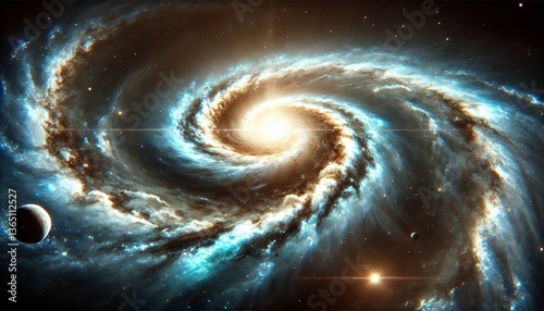 Bright spiral galaxy with glowing center in deep space
