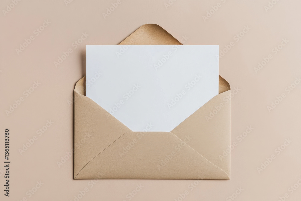 Open Envelope Revealing Blank Paper Inside - Invitation Concept Open Envelope Revealing Blank Paper Inside - Invitation Concept