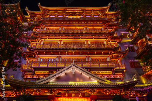 Night view of Dafo Temple in Guangzhou, Guangdong Province, China