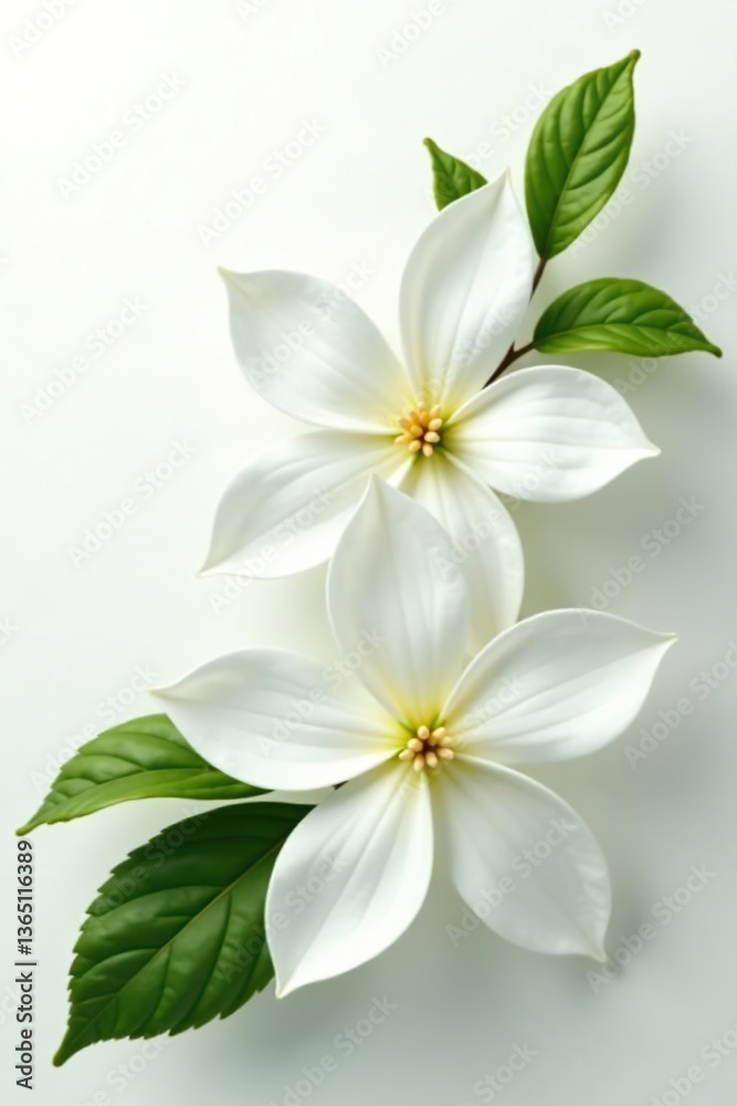 Obraz premium Jasmine flowers (Philadelphus coronarius) isolated on white background for creating designs, cards, patterns, floral arrangements, frames, wedding invitations, designs, patterns