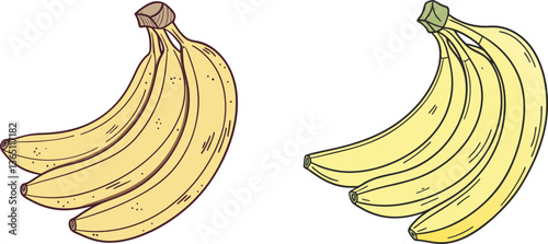 Banana Bunch: A delightful illustration of two bunches of ripe bananas, showcasing their vibrant yellow hues and the detail of their peels. A delicious visual to enhance your content.