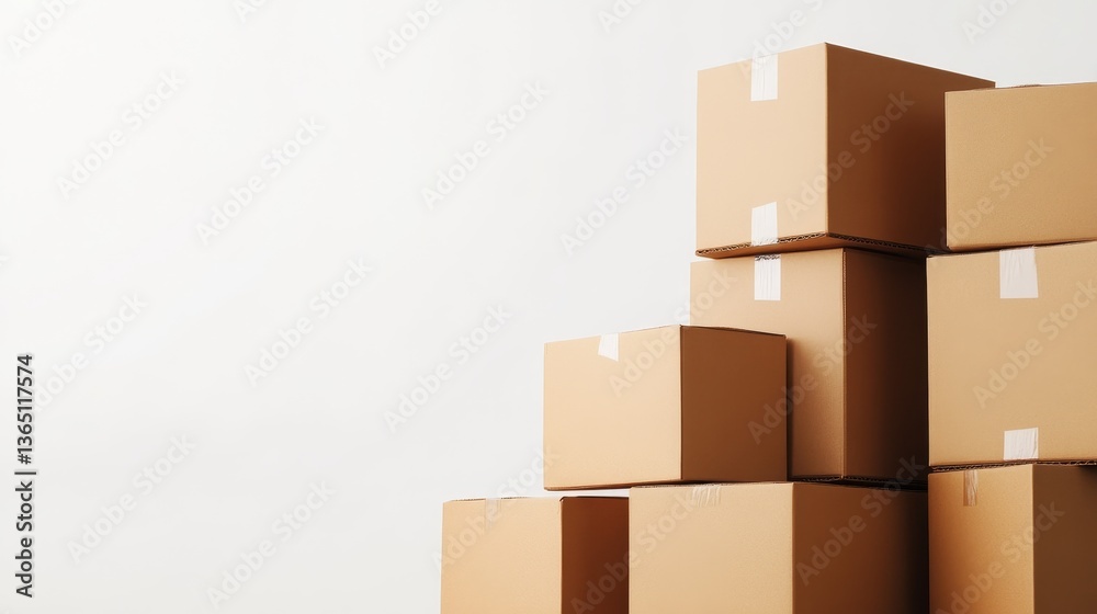 Fototapeta premium Stacked cardboard boxes in a minimalist setting, ready for shipping or storage purposes