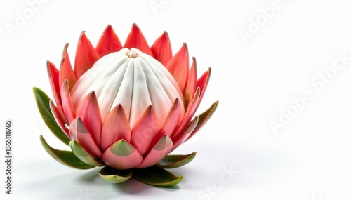 Large and vibrant King protea flower isolated on a clean white background,  flora,  botanical