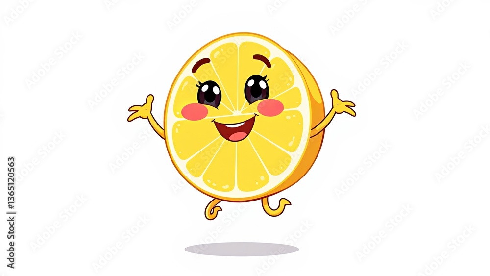 Happy cartoon lemon character jumping with joy on a white background Happy cartoon lemon character jumping with joy on a white background