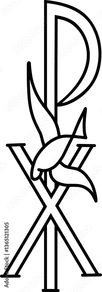 Chi Rho Cross with Dove Line Art Chi Rho Cross with Dove Line Art
