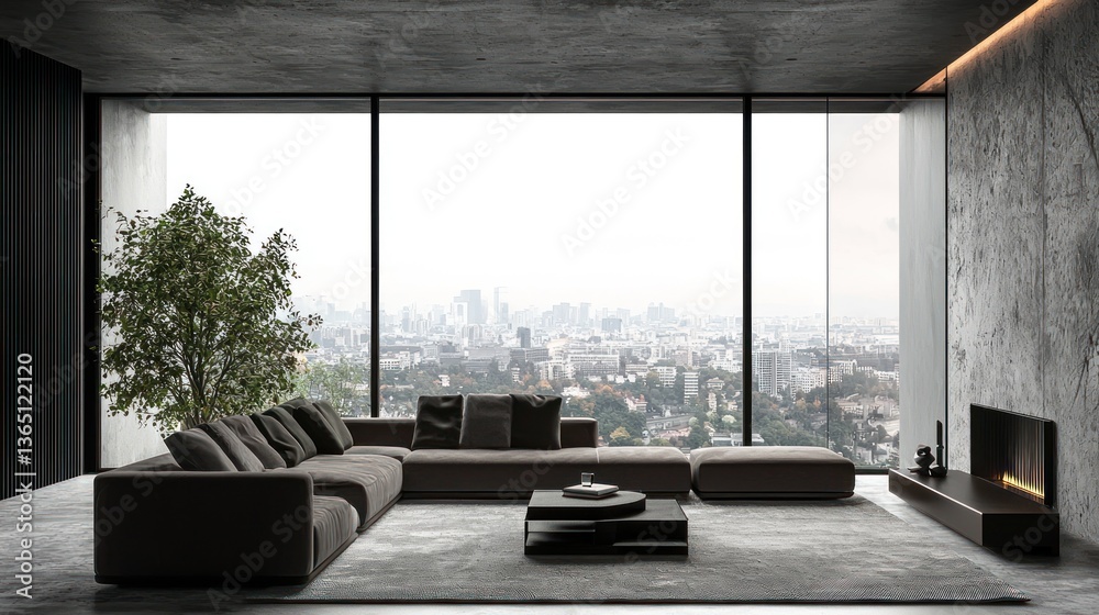 Fototapeta premium Modern Cityscape Penthouse Living Room Interior Design
