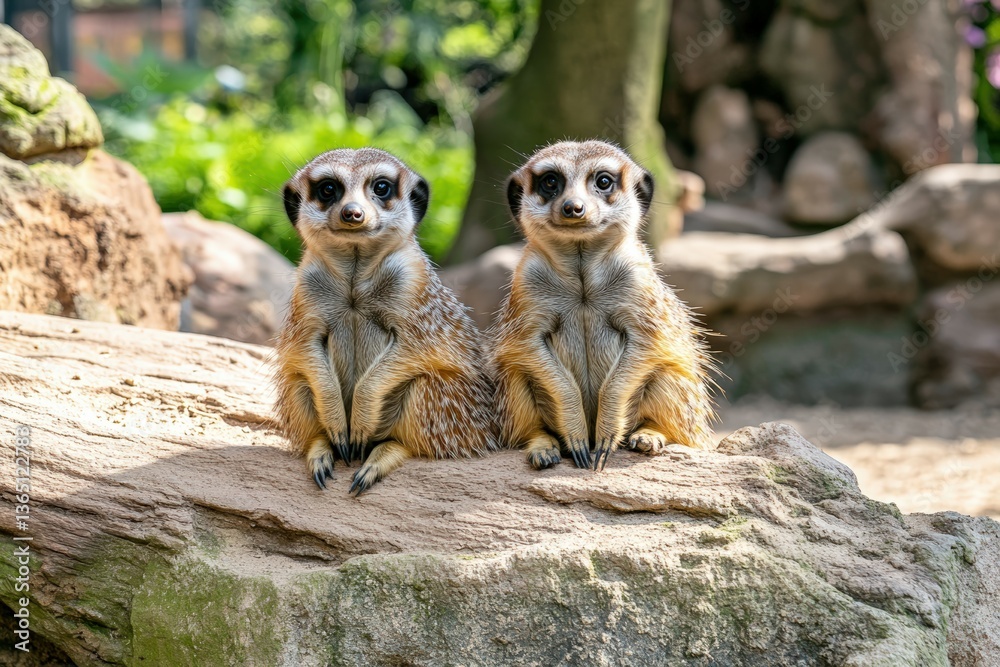 Fototapeta premium Meerkat - Suricata suricatta in a group in its natural habitat plays in a group.. Beautiful simple AI generated image