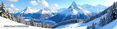 Majestic panoramic view of snow-capped mountains in Wengen, Switzerland,  tranquil,  picturesque