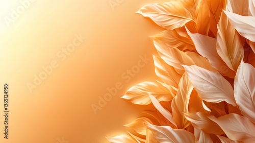 Soft, golden leaves on a warm background. Ample copy space