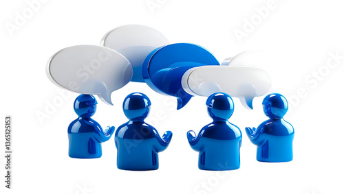 Collaborative working. Teamwork  Discussion. 3d Blue figures in a circle, symbolising unity. Speech Bubble, Chat (Glossy Serie), Dialog (Glossy Serie), Business People Standing and Discussion