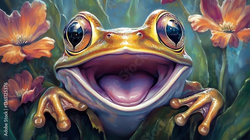 A colorful, tropical eye peers from a coral-draped leaf, mirroring the scuba diver's close-up view of the reef's small wildlife