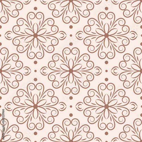 Seamless pattern with delicate beige and brown tracery. Flower ornament. Lace texture for fabric, wallpaper, wrapping paper.