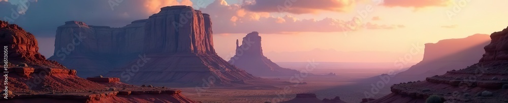 Fototapeta premium Majestic towering rock formations illuminated by soft ethereal glow amidst serene earthy landscapes, earthy tones, rocks