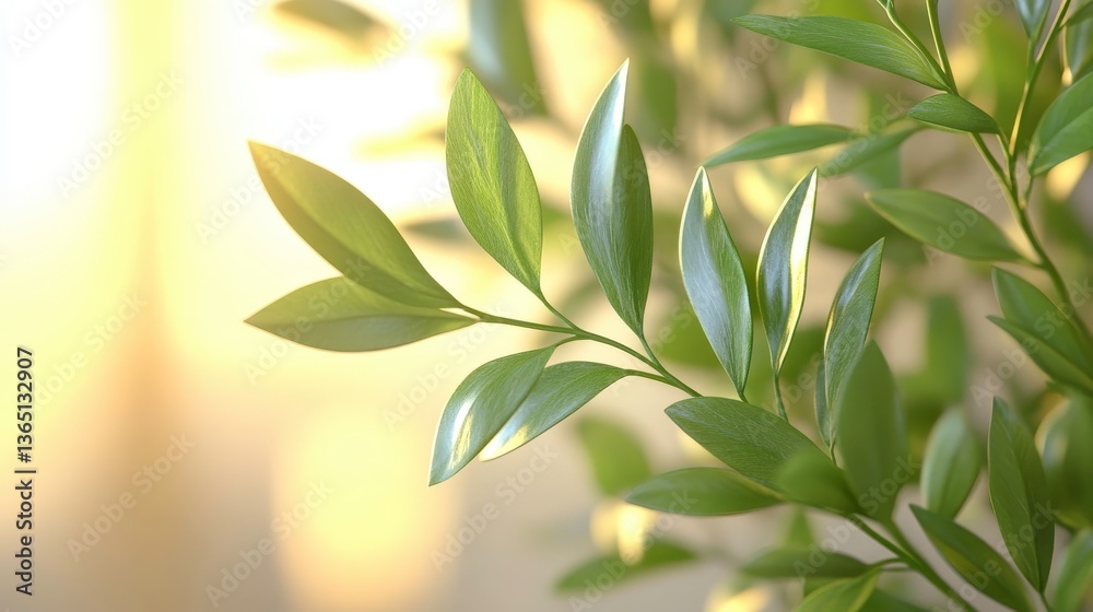Obraz premium Golden Leaves: Sunlight on Green Foliage