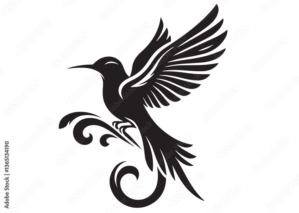 Obraz premium silhouette of a bird logo vector design, flying bird logo icon silhouette, feather with bird logo design black animal, silhouette of a black flying bird on white background 