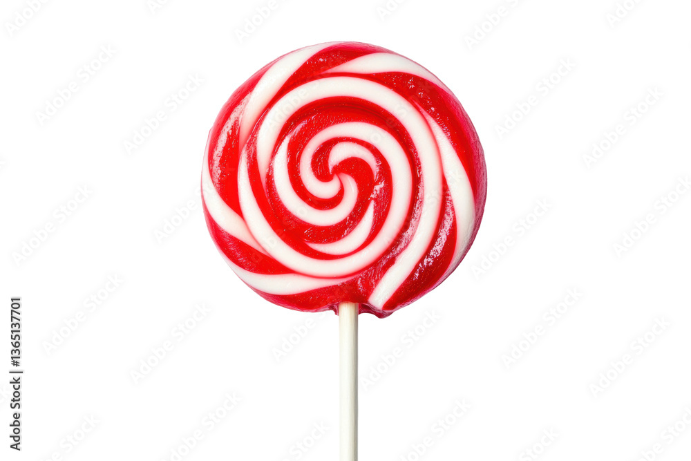 Red and white swirl lollipop on a black background, cut out Red and white swirl lollipop on a black background, cut out
