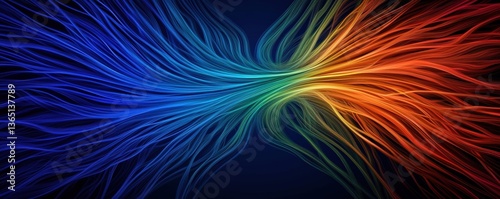 Customer experience interaction data concept. Abstract lines intertwining in vibrant colors of blue and orange.