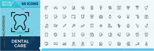 Dental Care modern icon set. Contains such icons as treatment, hospital, tooth, dentist, medical, doctor, oral and more. Dental icon. Expanded stroke icons. Pixel perfect. Vector collections.