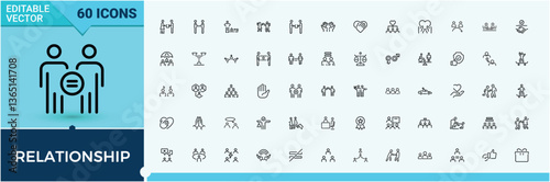 Friendship vector icon set. Containing together, friends, linearity, support, charity, human relationships, human and more. Modern icons collection. Community icon pack. Art and illustration.
