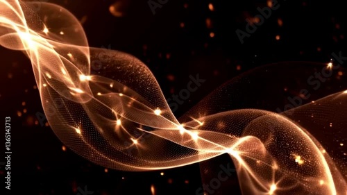A stunning animation of golden particles gently floating in a dark background. The particles shimmer and twinkle as they drift, resembling a magical and elegant scene.