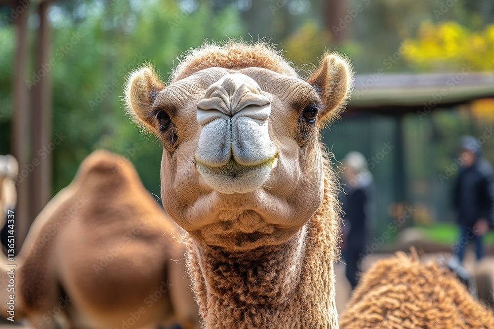 Obraz premium Close-up of a camel in the desert with a golden sunset.. Beautiful simple AI generated image