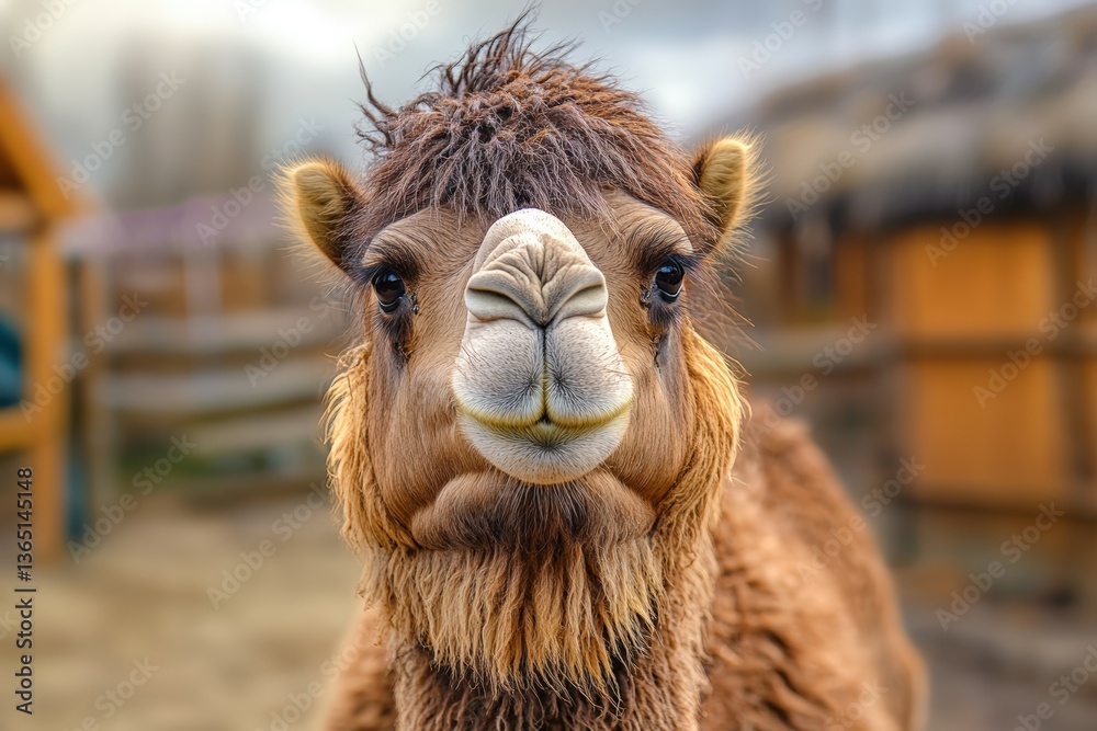 Fototapeta premium Camel drinking water in close-up.. Beautiful simple AI generated image