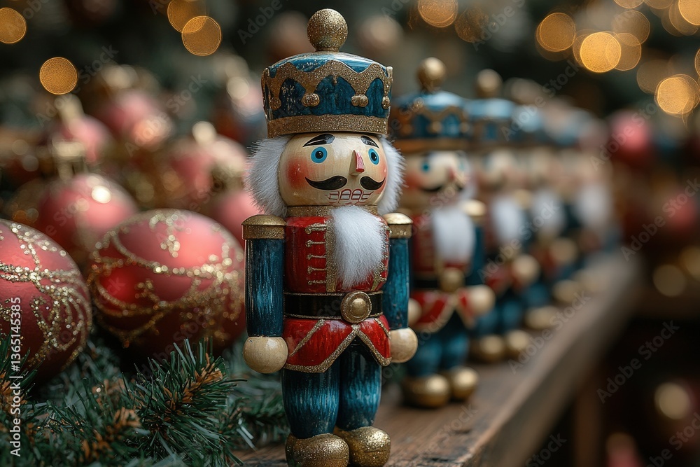 Whimsical Display of Nutcrackers and Toy Soldiers Illuminated by Vibrant Neon Signs and Colorful Billboards in a Bustling Urban Environment Whimsical Display of Nutcrackers and Toy Soldiers Illuminated by Vibrant Neon Signs and Colorful Billboards in a Bustling Urban Environment