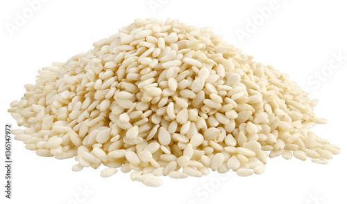 Pile sesame seeds isolated on a transparent background. Completely in focus. Full depth of field. PNG.