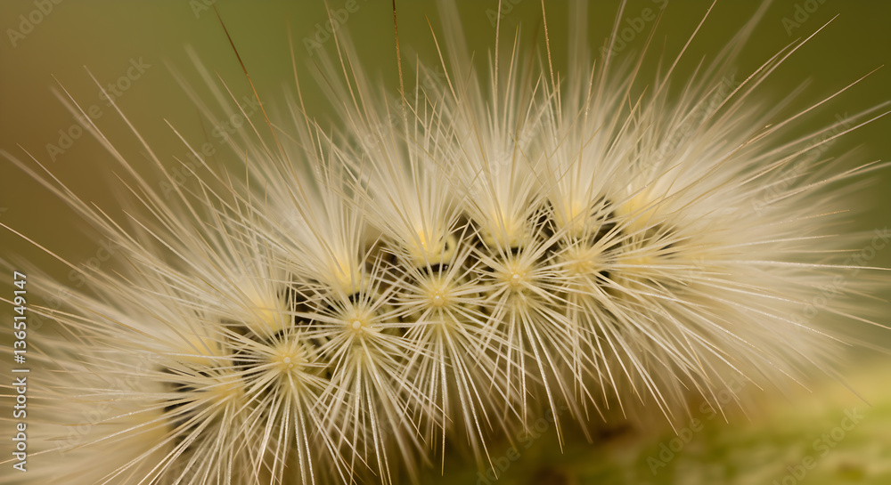 Fototapeta premium Close-up of the Fluffy Puss Moth Caterpillar Hairs with a Smooth Background