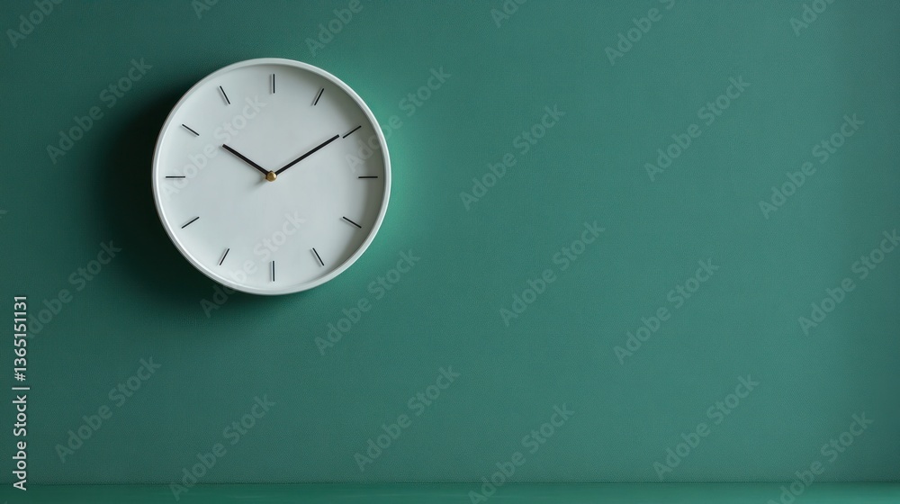 custom made wallpaper toronto digitalMinimalist white clock on teal wall. Simple design, clean lines
