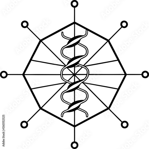 Geometric virus structure with dna helix, abstract science and technology design