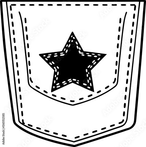 star embellished pocket design sketch with stitched border, clothing patch concept