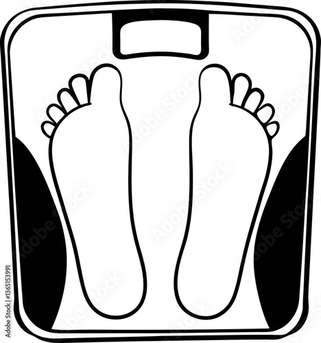 illustration of feet on weighing scale, health and weight management concept