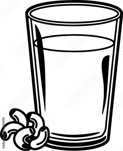 Cashew milk glass illustration with nuts healthy vegan beverage, plant based dairy alternative design
