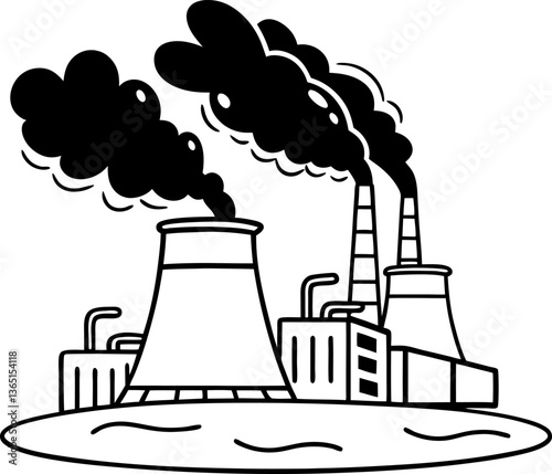 industrial plant emitting smoke, environmental pollution and air quality, factory chimneys with black clouds, climate impact
