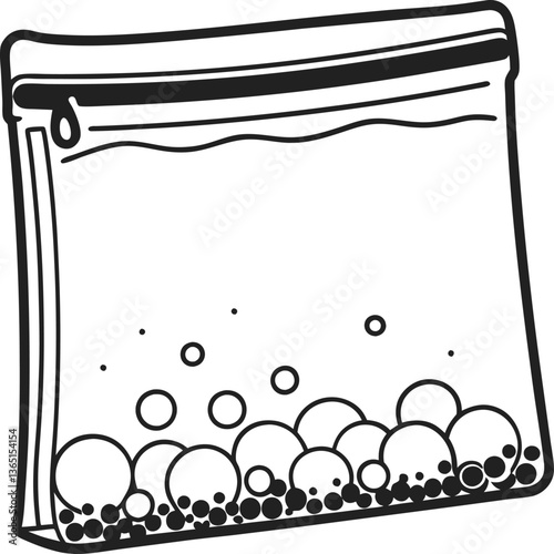 zippered plastic bag with various round objects, organized and contained storage, packaging, object arrangement, orderly setup