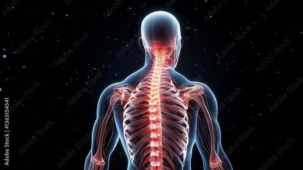 Vidéo Stock Digital rendering of human skeleton highlighting spine with ...