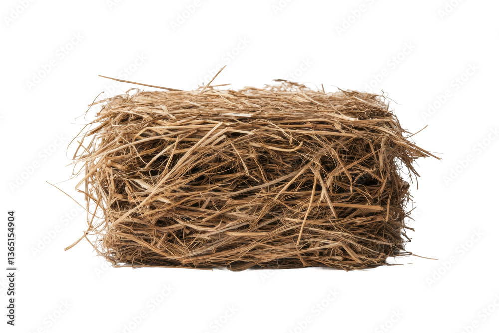 Obraz premium Square hay bale: dried grass bundle for animal feed and farming use, cut out