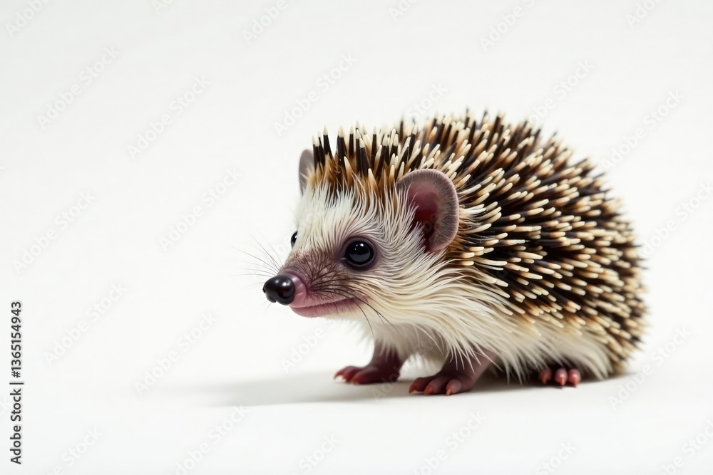 Obraz premium Close-up of a single hedgehog on stark white backdrop , wildlife, closeup