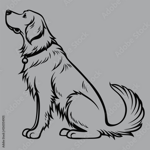 a golden retriever sitting patiently with a wagging tail silhouette vector design art and illustration