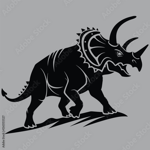 a triceratops charging forward silhouette vector design art and illustration