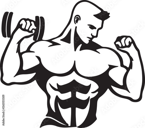 vector illustration of a man with a dumbbell