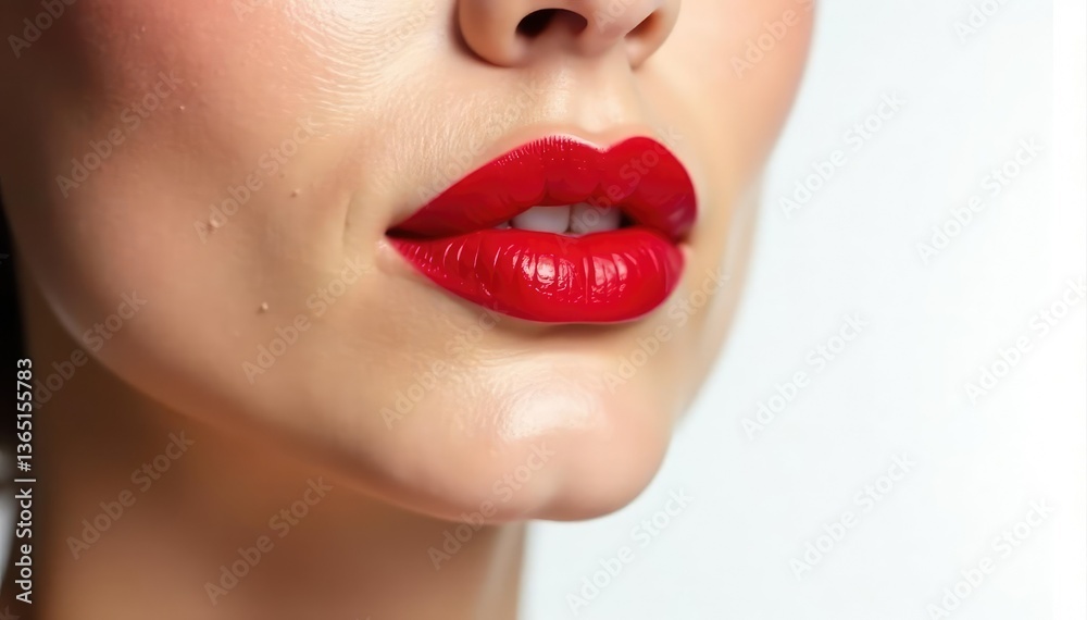 Fototapeta premium Close-up vibrant red lipstick, pristine white backdrop, red, color, makeup