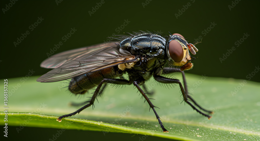 custom made wallpaper toronto digitalDetailed close-up of a phorid fly resting on a vibrant green leaf surface